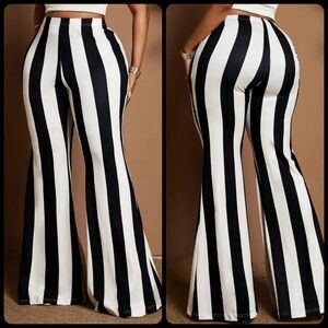 New Striped Black and White Flare Pants